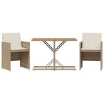 vidaXL Ensemble de bistro 3 Pièces avec coussins beige résine tressée