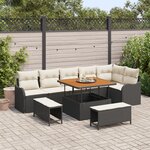 vidaXL Canapé de jardin 9 pièces avec coussins en polyrotin noir et acacia