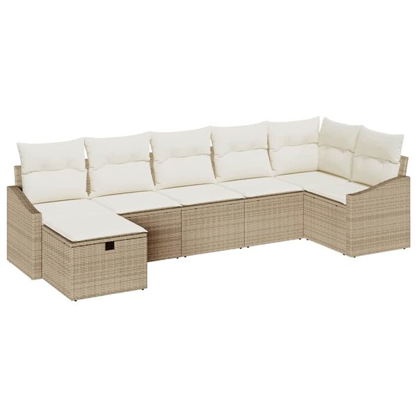 vidaXL Ensemble de canapé de jardin 7 Pièces Beige Poly rotin