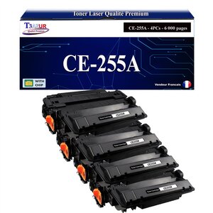 T3AZUR -4x Toners compatibles  avec HP CE255A (55A) pour HP LaserJet Enterprise P3010  P3011  P3015  P3015D  P3015DN  P3015X