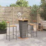 vidaXL Ensemble de bar jardin 3 Pièces gris poly rotin/bois massif acacia