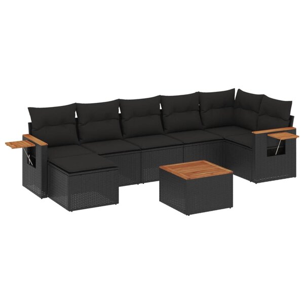 vidaXL Salon de jardin 8 Pièces avec coussins noir résine tressée