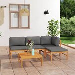 vidaXL Salon de jardin 5 Pièces avec coussins gris Bois de teck solide