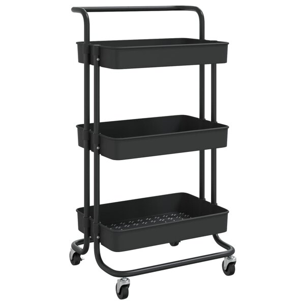 vidaXL Chariot de cuisine 3 niveaux Noir 42x35x85 cm Fer et ABS