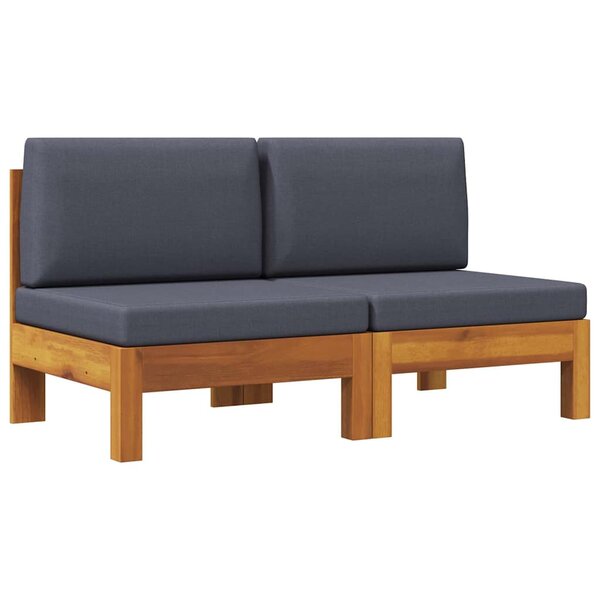 vidaXL Canapés centraux 2 Pièces avec coussins gris foncé Acacia solide