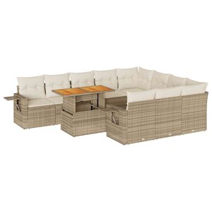 vidaXL Salon de jardin 11 Pièces avec coussins beige résine tressée