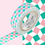 Masking tape mt 1 5 cm carrés fous rose et vert