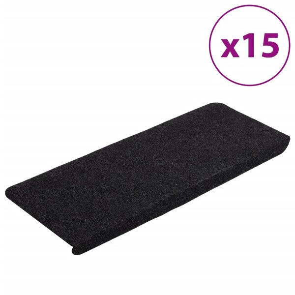 vidaXL Tapis d'escalier auto-adhésifs 15 Pièces 65x24 5x3 5 cm Noir