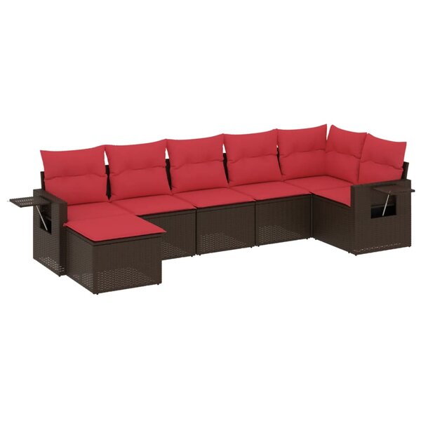 vidaXL Salon de jardin avec coussins 7 Pièces marron résine tressée