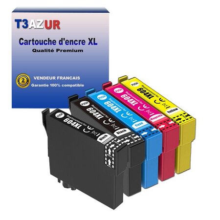 T3azur- 5x cartouche compatible epson 604 xl pour epson workforce wf-2910dwf  wf-2930dwf  wf-2935dwf  wf-2950dwf