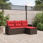 vidaXL Salon de jardin 4 Pièces avec coussins marron résine tressée