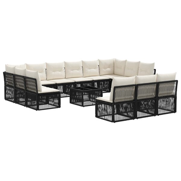vidaXL Ensemble de canapé de jardin 14 pc Noir polyrotin