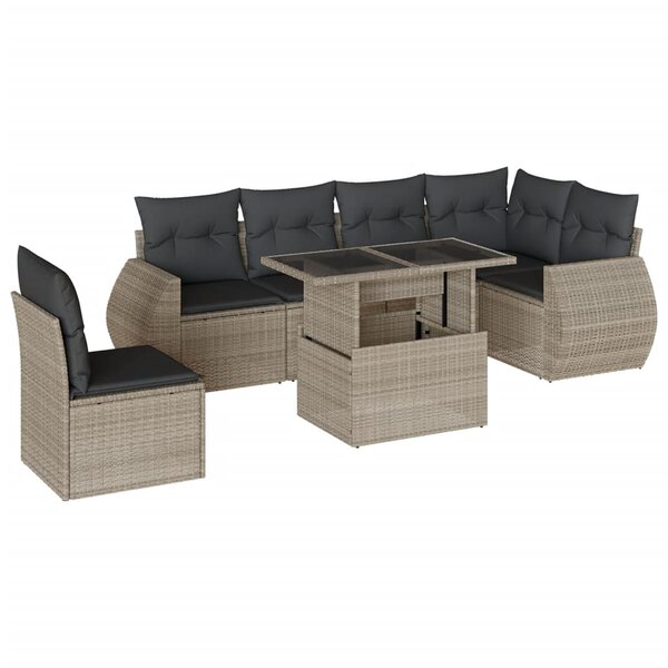 vidaXL Salon de jardin avec coussins 7 Pièces gris clair résine tressée