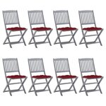 vidaXL Chaises pliables d'extérieur lot de 8 et coussins Bois d'acacia