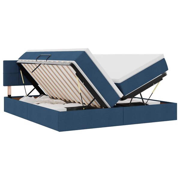 vidaXL Lit de rangement LED avec matelas Bleu 180 x 200 cm Tissu