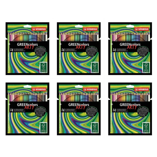Etui de 24 crayons de couleur GreenColors Arty hexagonal en bois certifie FSC mine 3mm x 6 STABILO