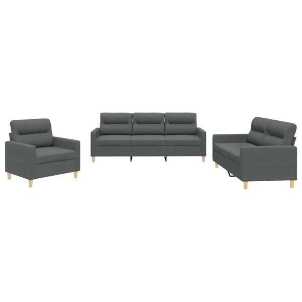vidaXL Ensemble de canapés 3 Pièces avec coussins Gris foncé Tissu