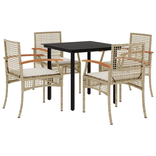 vidaXL Ensemble à manger de jardin avec coussins 5Pièces Beige poly rotin
