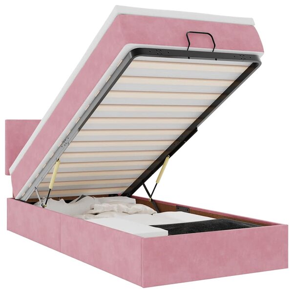 vidaXL Cadre de lit ottoman avec matelas rose 100x200 cm velours