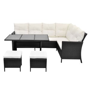 Salon de jardin meuble d'extérieur ensemble de mobilier 4 pièces avec coussins résine tressée noir 02_0016204