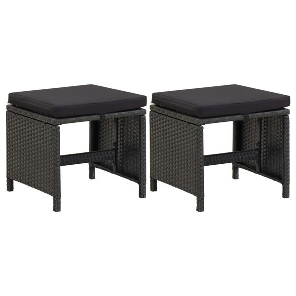 vidaXL Tabourets de jardin avec coussins lot de 2 Résine tressée Noir