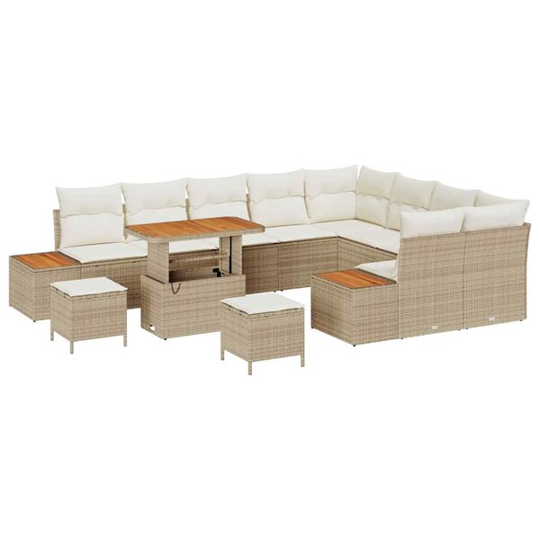 vidaXL Ensemble de canapé de jardin 12 Pièces Beige Poly rotin