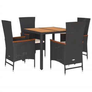 vidaXL Ensemble à manger de jardin coussins 5Pièces Noir Résine tressée