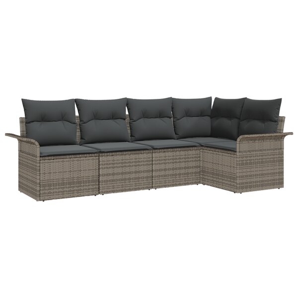 Ensemble de 5 Pièces de Canapés de Jardin avec Coussins Gris en Rattan Poly