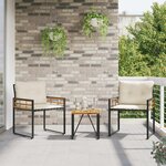 vidaXL Ensemble de meubles d'extérieur avec coussin 3 Pièces Crème