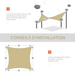 Voile d'ombrage carré 3 x 3 m polyéthylène haute densité résistant aux uv coloris sable