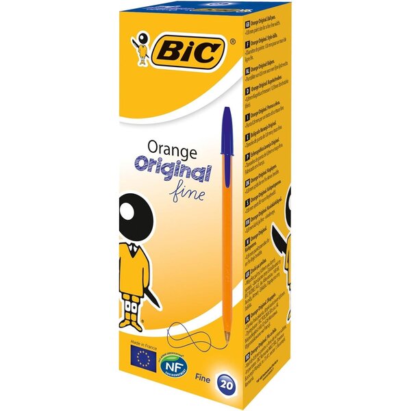 Stylo bille ORANGE Pointe Fine 0 7mm Encre Bleue x 20 BIC