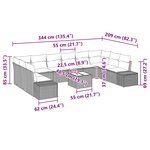 vidaXL Ensemble de canapé de jardin de 10 pièces avec coussins Noir Poly Rattan