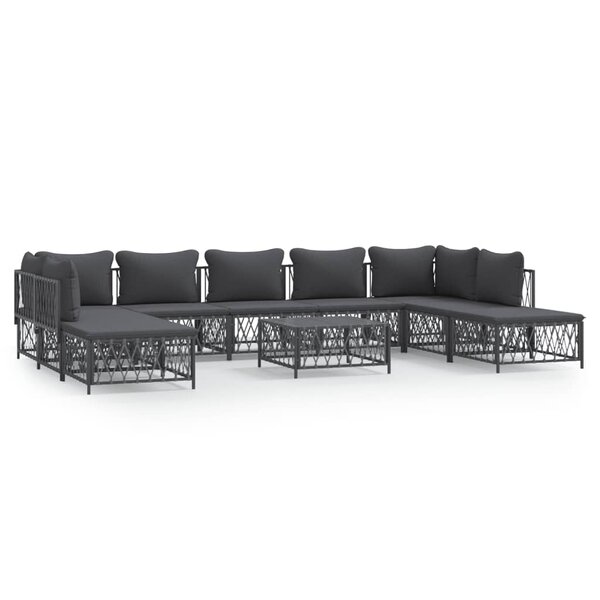 vidaXL Salon de jardin avec coussins 10 Pièces anthracite acier