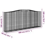 vidaXL Paniers à gabions arqués 2 Pièces 400x50x160/180 cm fer galvanisé