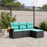 vidaXL Salon de jardin 4 Pièces avec coussins noir résine tressée