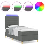 vidaXL Lit à ressorts avec matelas & LED gris foncé 90x200 cm tissu