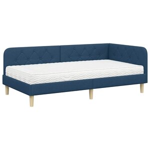 vidaXL Cadre de lit d'angle avec matelas Bleu 90 x 200 cm tissu