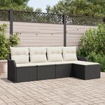 Ensemble de Canapé de Jardin 5 Pièces avec Coussins Rattan Poly Noir
