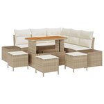 vidaXL Canapé de jardin 9 pièces avec coussins en beige en rotin synthétique et acacia.