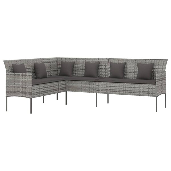 vidaXL Canapé de jardin en forme de L et coussins gris résine tressée