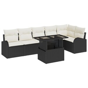 Ensemble de Canapé de Jardin 7 Pièces avec Coussins Rattan Noir