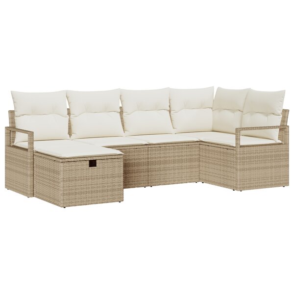 Ensemble de canapés vidaXL 6 pièces avec coussins Beige Rotin Poly