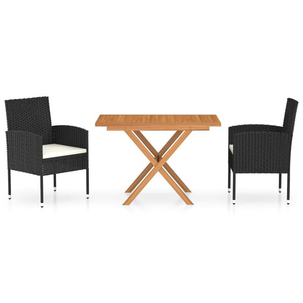 vidaXL Ensemble à dîner de jardin 3 Pièces Résine tressée et acacia Noir