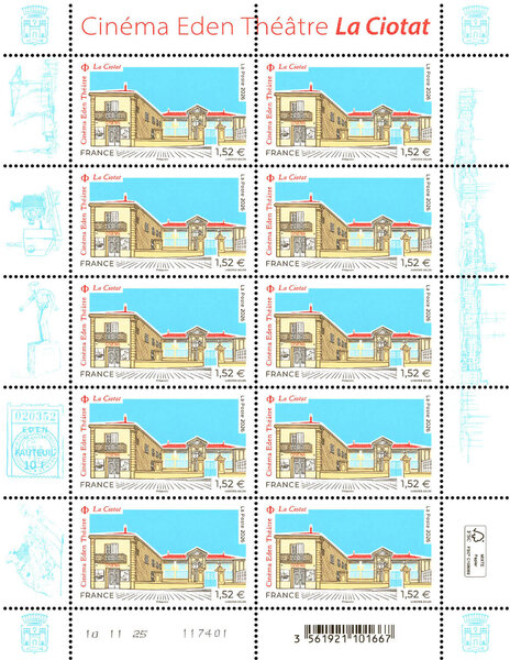 Feuille de 10 timbres - La Ciotat - Cinéma Eden Théâtre - Lettre Verte
