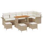 Ensemble de canapé de jardin de 10 pièces avec coussins en beige poly rotin acacia