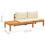 vidaXL Banc de jardin avec table et coussins Blanc crème Teck solide