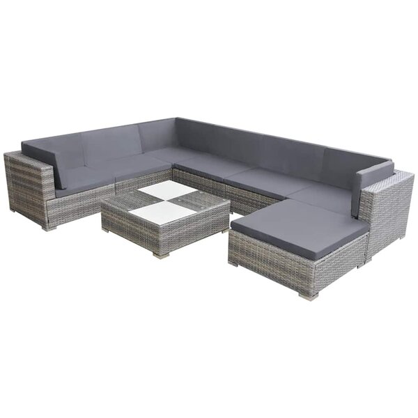 vidaXL Salon de jardin 8 Pièces avec coussins Résine tressée Gris