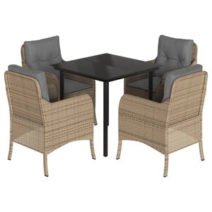 vidaXL Ensemble à manger de jardin avec coussins 5Pièces Beige poly rotin