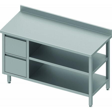 Table inox avec 2 tiroirs a gauche & 2 etagères - gamme 600 - stalgast -  - abs - pp - inox1100x600 x600x900mm