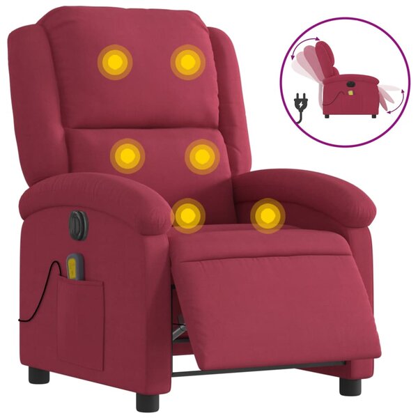 vidaXL Fauteuil inclinable massage électrique rouge bordeaux velours